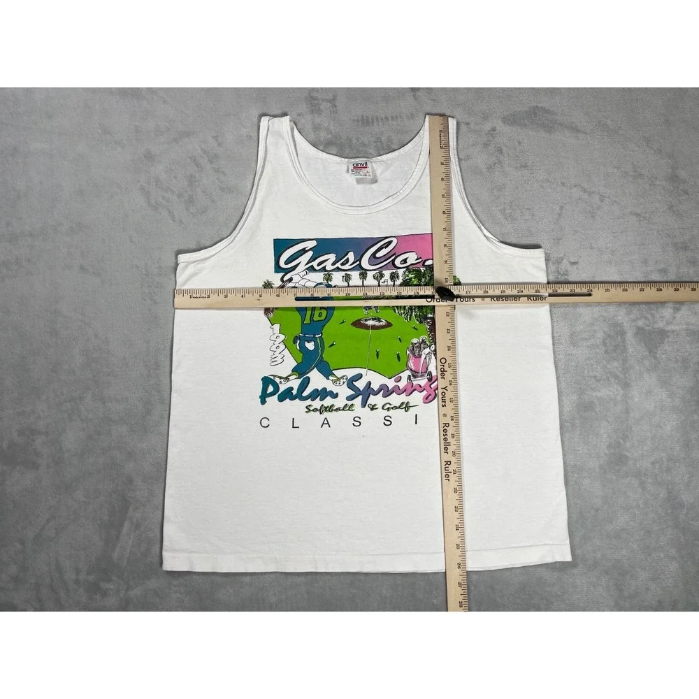 Vintage 1993 Palm Springs Gas Co Tank Top Men L White Golf Made in USA